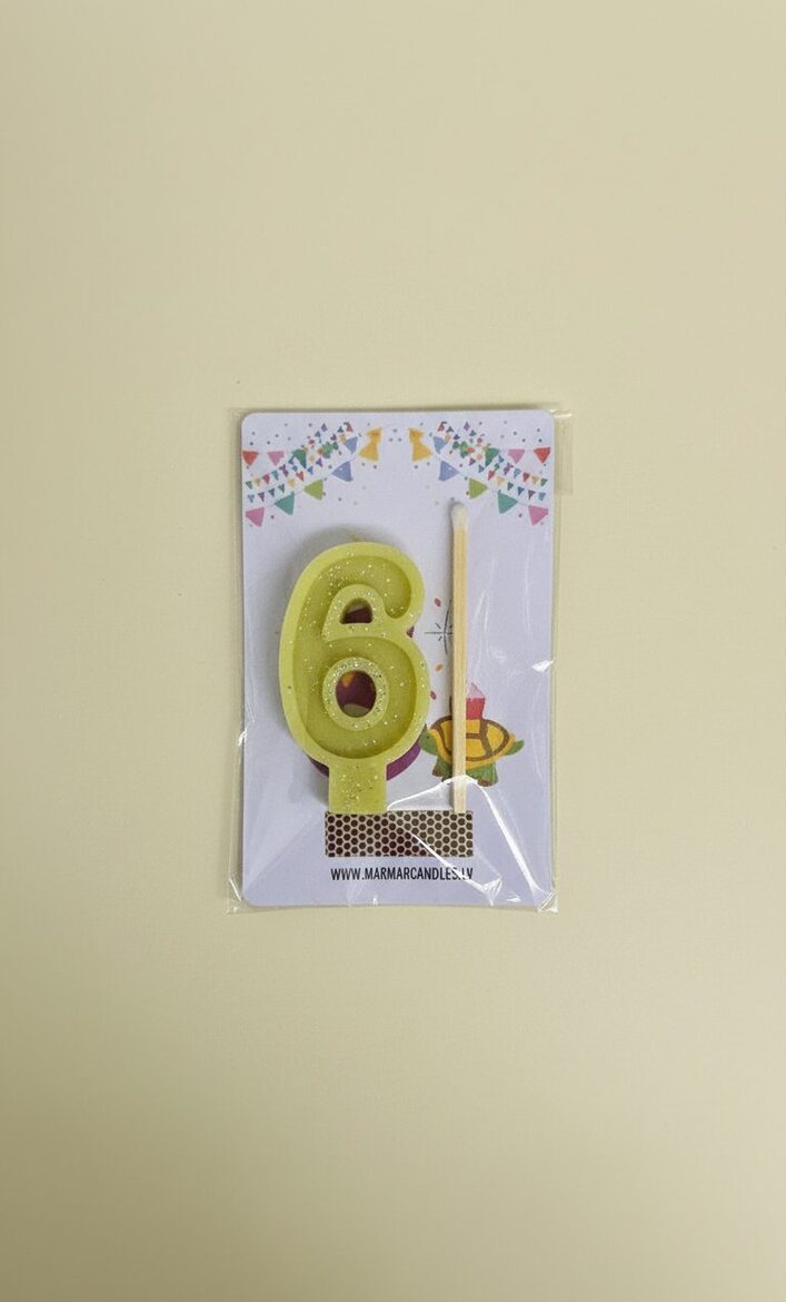 Bišu vaska Ciparu svece "6" tortēm un kūkām, dāvanu komplekts ar apsveikuma kartīti